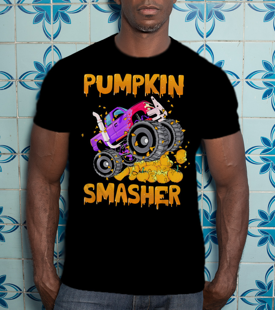 Pumpkin Smasher Halloween Monster Truck T-Shirt