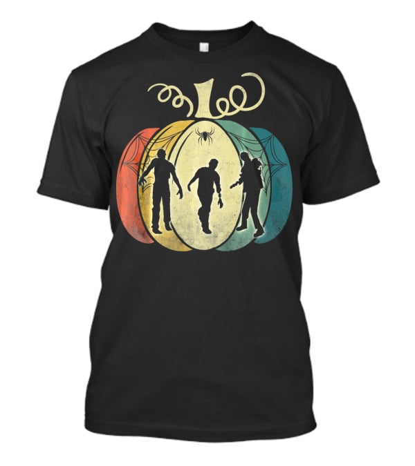 Pumpkin With Zombie Silhouettes And Spider Webs T-Shirt