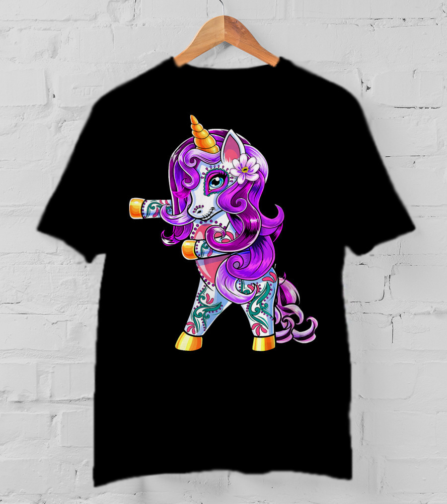 Flossing Unicorn Day Of The Dead Sugar Skull Dance T-Shirt