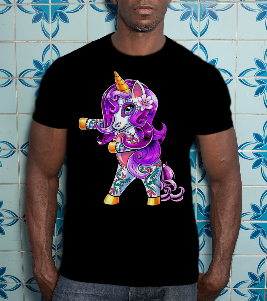 Flossing Unicorn Day Of The Dead Sugar Skull Dance T-Shirt