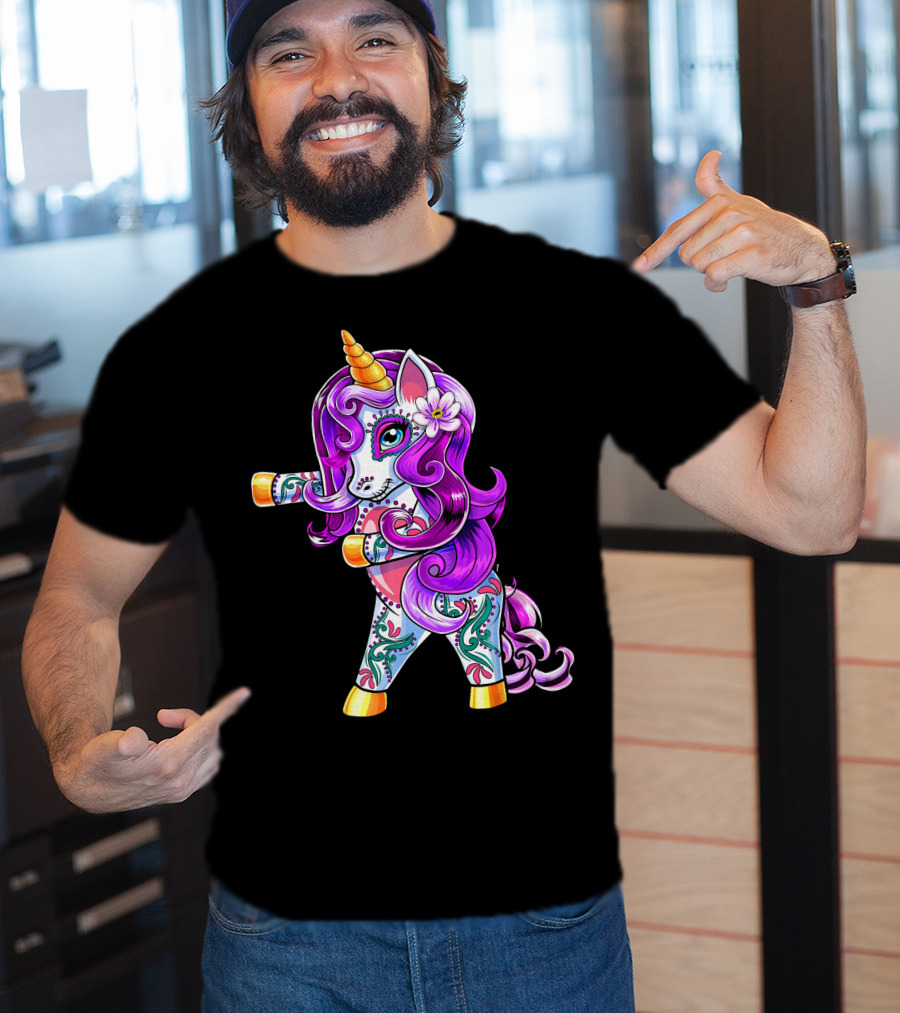 Flossing Unicorn Day Of The Dead Sugar Skull Dance T-Shirt