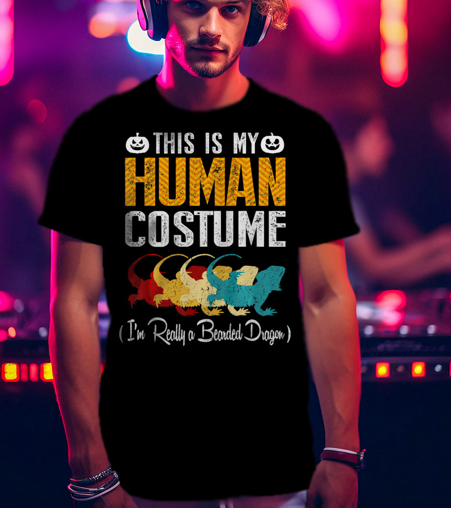 This Is My Human Costume I'm Really A Bearded Dragon Halloween Pumpkin T-Shirt