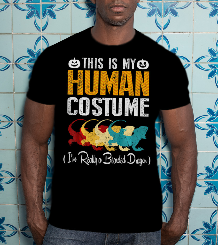 This Is My Human Costume I'm Really A Bearded Dragon Halloween Pumpkin T-Shirt