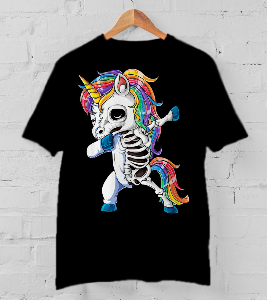 Dabbing Rainbow Skeleton Unicorn T-Shirt