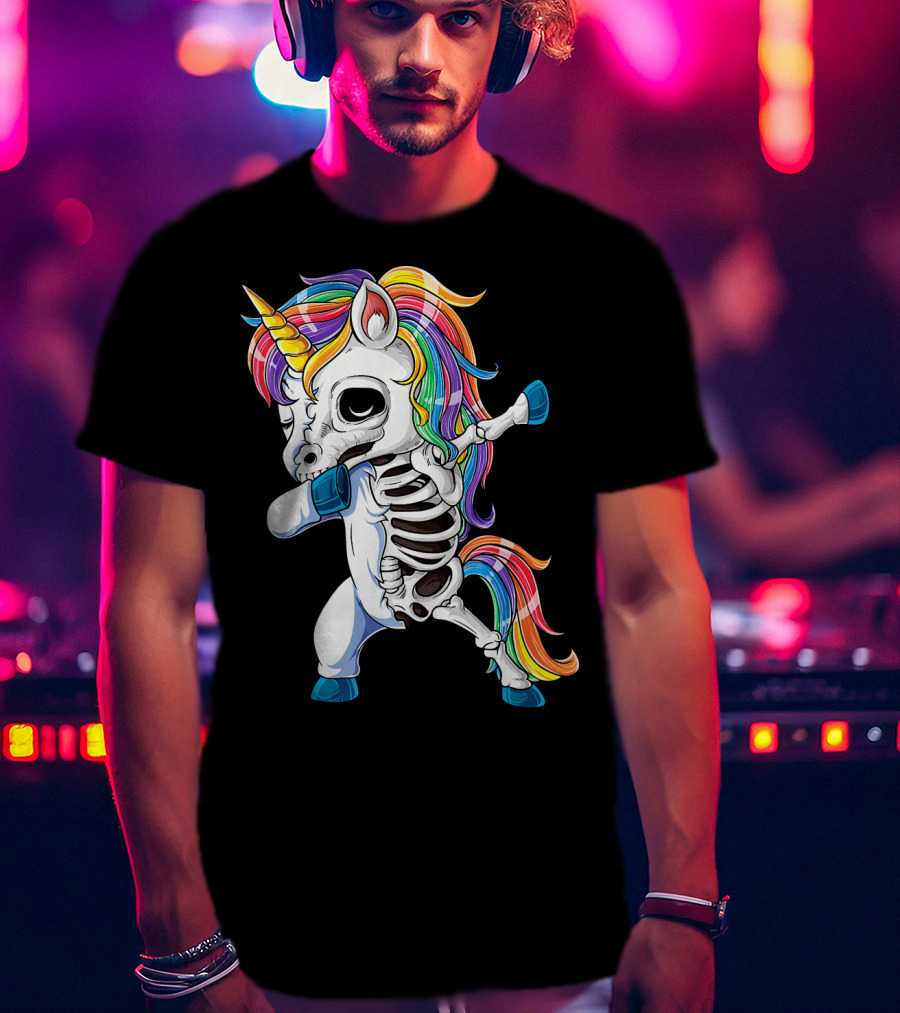 Dabbing Rainbow Skeleton Unicorn T-Shirt