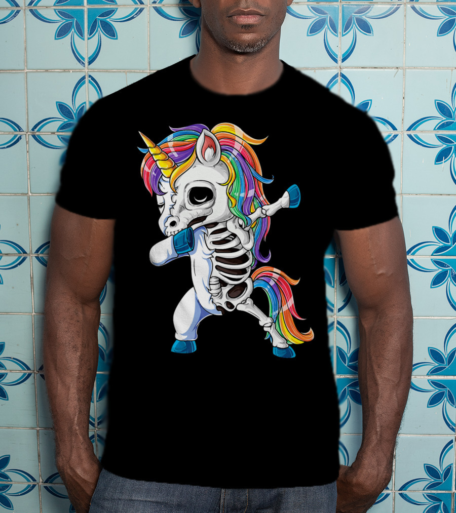 Dabbing Rainbow Skeleton Unicorn T-Shirt