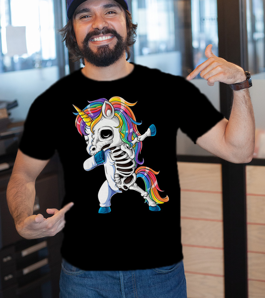 Dabbing Rainbow Skeleton Unicorn T-Shirt