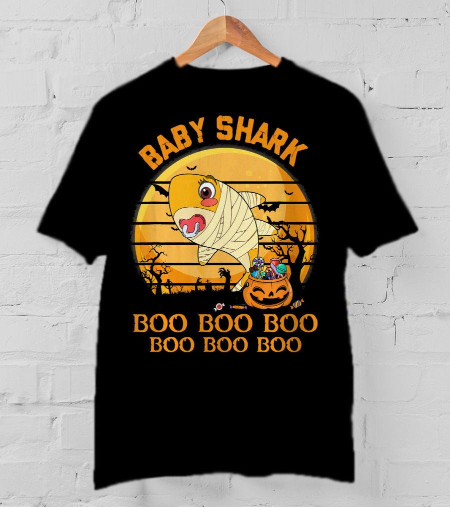 Baby Shark Boo Boo Boo Halloween Pumpkin Mummy T-Shirt