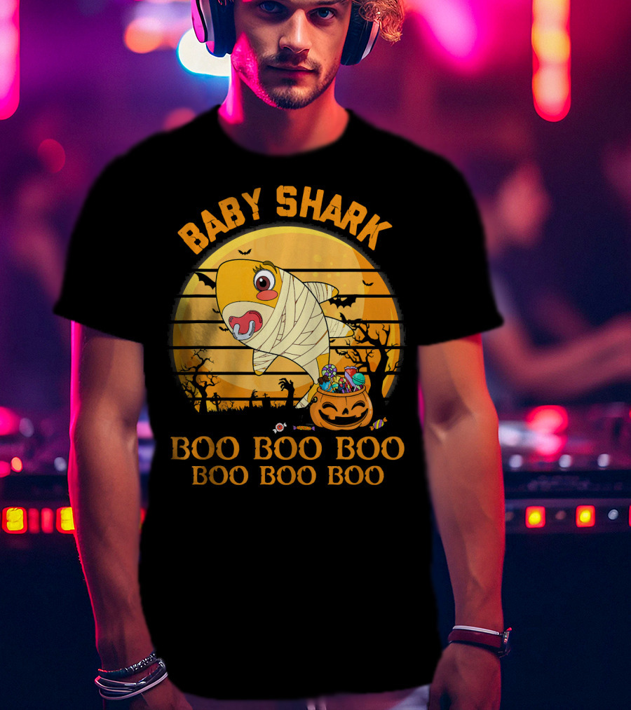 Baby Shark Boo Boo Boo Halloween Pumpkin Mummy T-Shirt