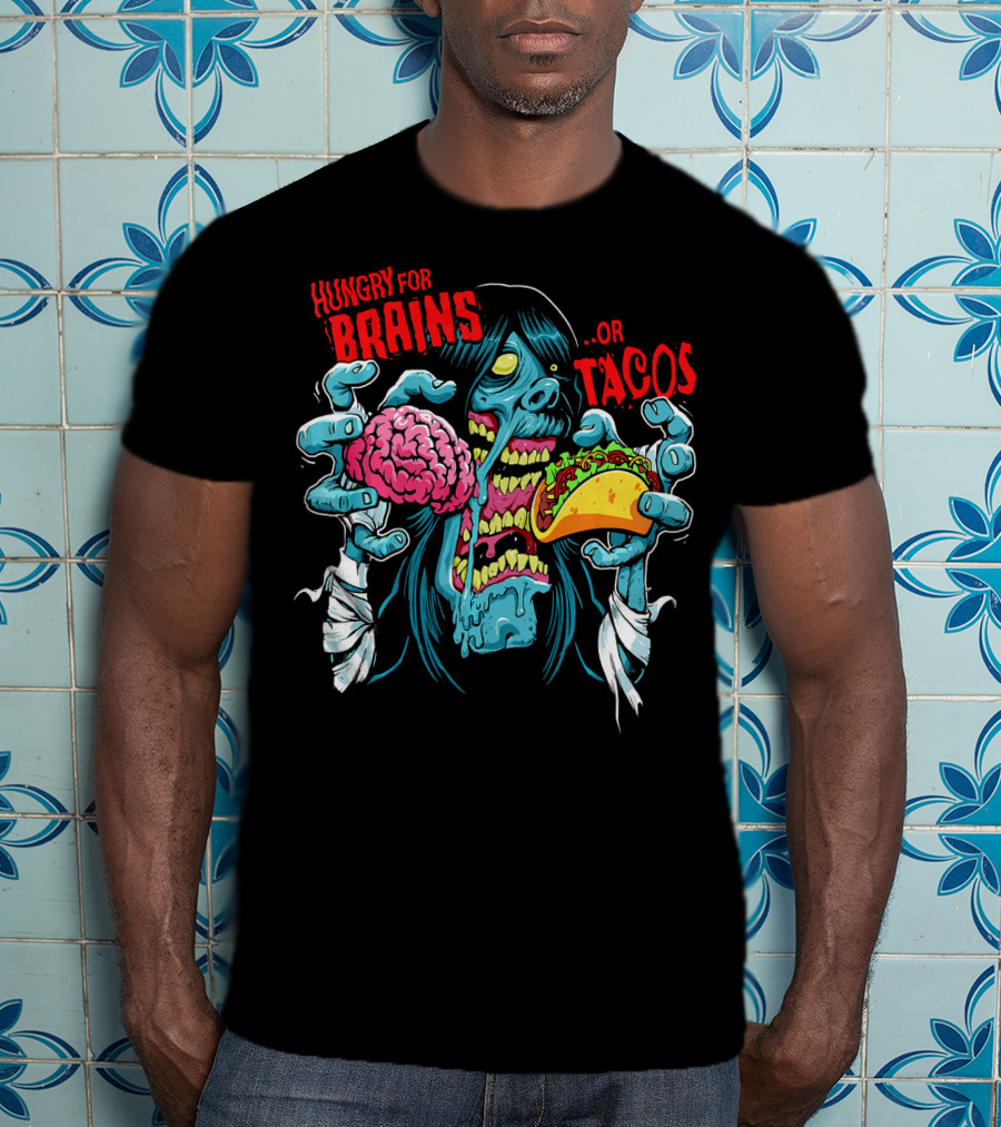 Hungry For Brains Or Tacos Zombie Halloween Costume T-Shirt