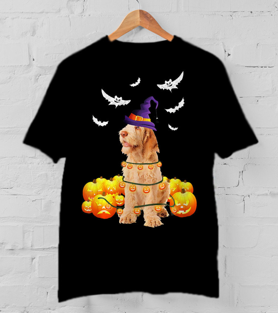Spinone Italiano Dog Halloween Pumpkin Lights And Bats T-Shirt
