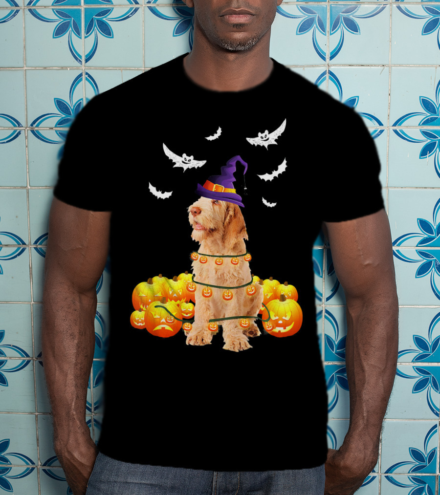 Spinone Italiano Dog Halloween Pumpkin Lights And Bats T-Shirt