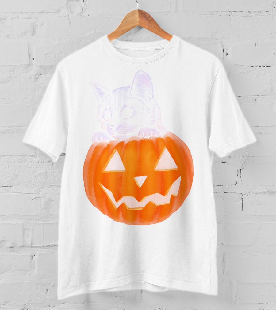 Kitten Peeking From Jack-O'-Lantern Pumpkin Halloween T-Shirt