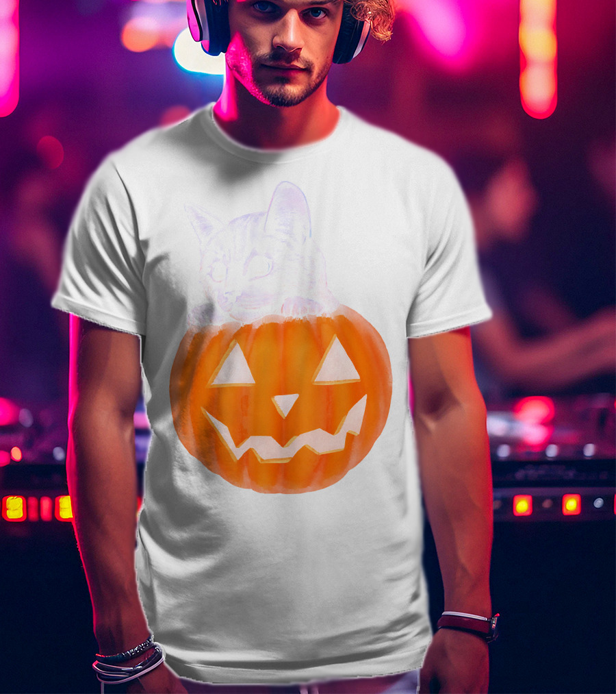 Kitten Peeking From Jack-O'-Lantern Pumpkin Halloween T-Shirt
