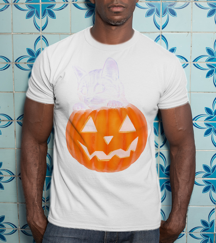 Kitten Peeking From Jack-O'-Lantern Pumpkin Halloween T-Shirt
