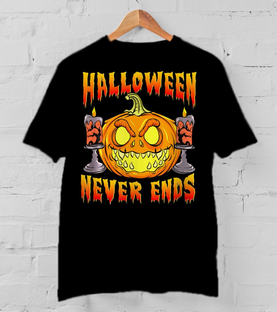 Halloween Never Ends Scary Pumpkin With Spooky Candles T-Shirt