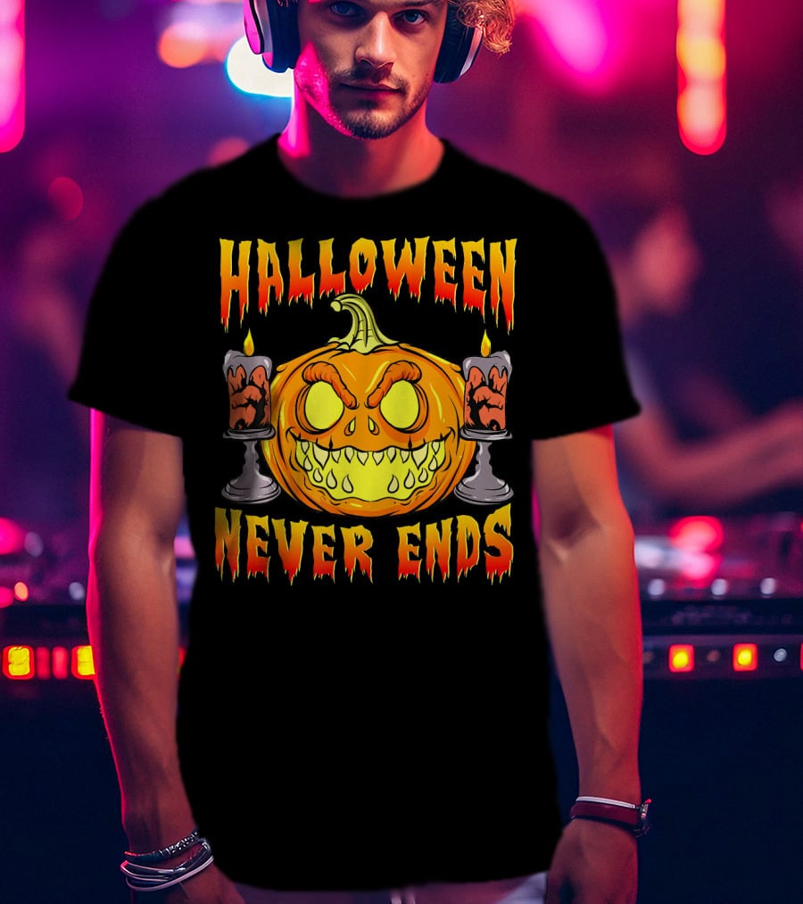 Halloween Never Ends Scary Pumpkin With Spooky Candles T-Shirt