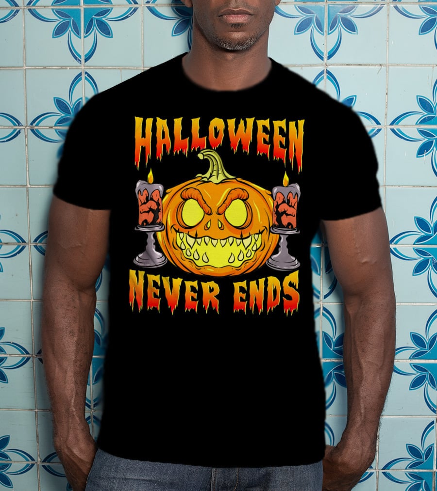 Halloween Never Ends Scary Pumpkin With Spooky Candles T-Shirt