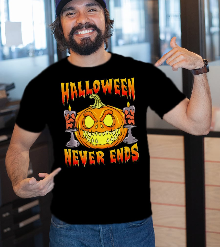 Halloween Never Ends Scary Pumpkin With Spooky Candles T-Shirt