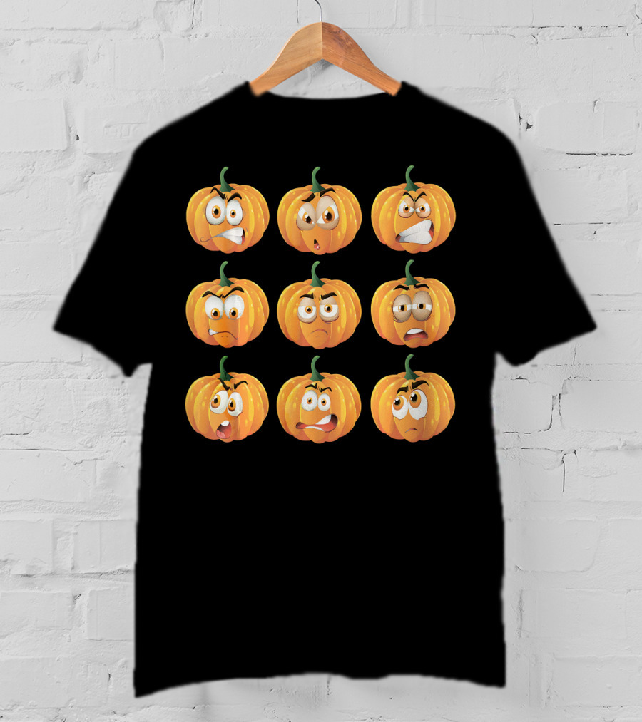 Pumpkin Emoji Faces Expressions Grid T-Shirt