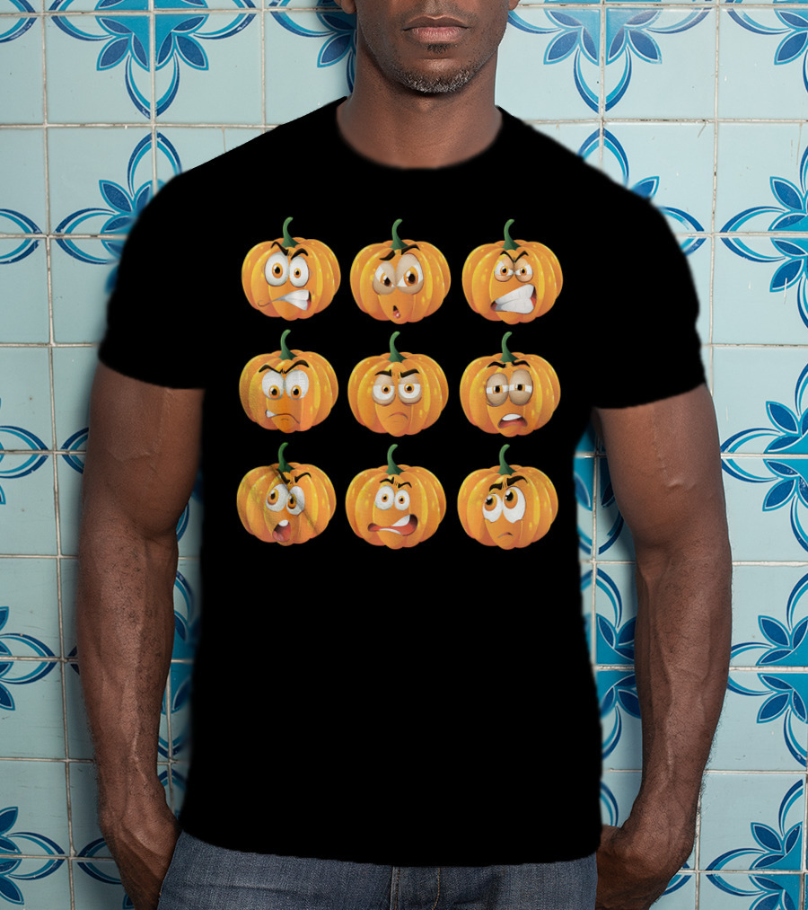 Pumpkin Emoji Faces Expressions Grid T-Shirt