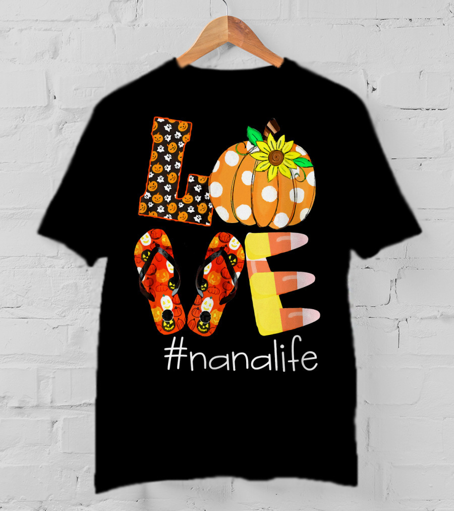 Nanalife Funny Love Pumpkin Flip Flops Halloween Candy Corn And Sunflower T-Shirt
