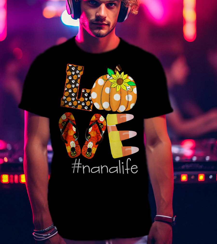Nanalife Funny Love Pumpkin Flip Flops Halloween Candy Corn And Sunflower T-Shirt