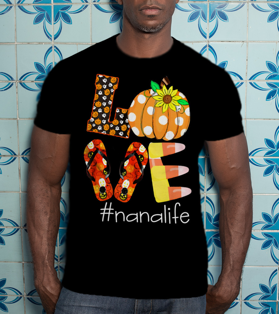 Nanalife Funny Love Pumpkin Flip Flops Halloween Candy Corn And Sunflower T-Shirt