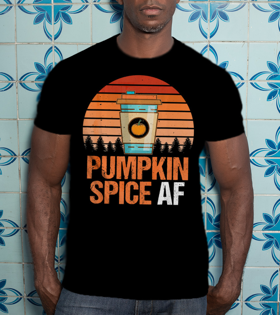 Pumpkin Spice AF Coffee Cup Sunset Forest T-Shirt
