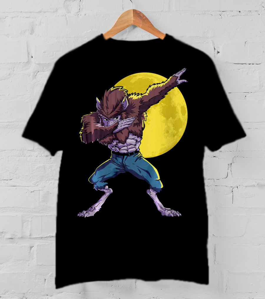 Werewolf Dabbing Halloween Funny Zombie Full Moon T-Shirt