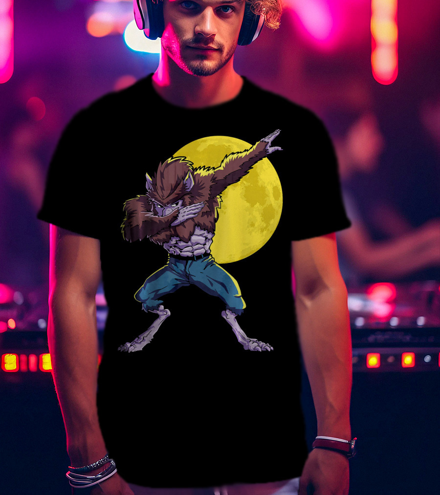 Werewolf Dabbing Halloween Funny Zombie Full Moon T-Shirt