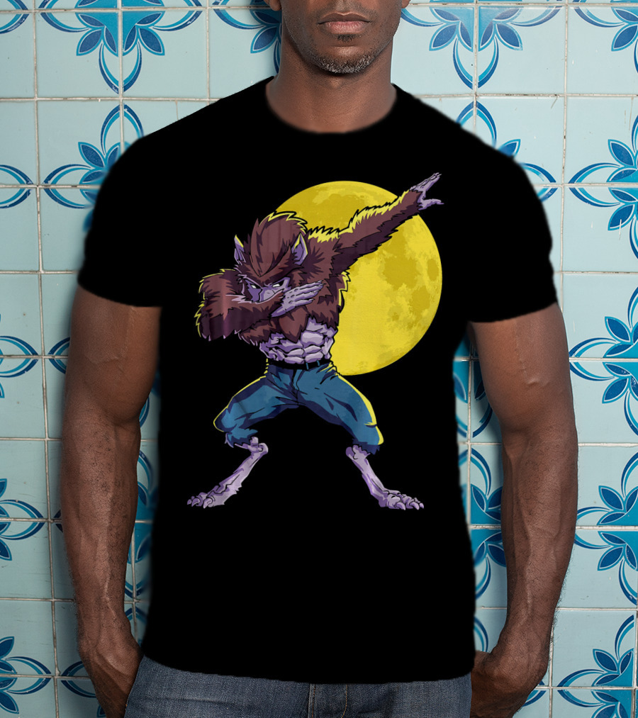Werewolf Dabbing Halloween Funny Zombie Full Moon T-Shirt