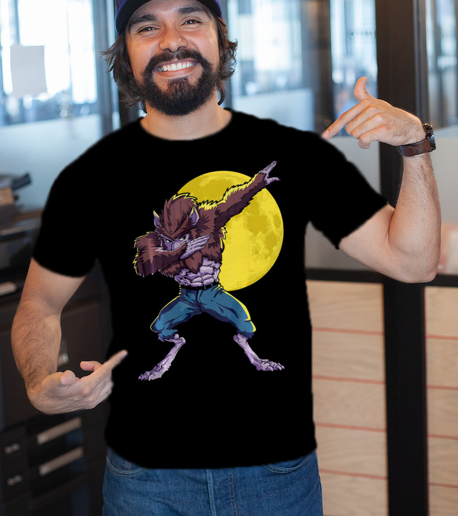Werewolf Dabbing Halloween Funny Zombie Full Moon T-Shirt