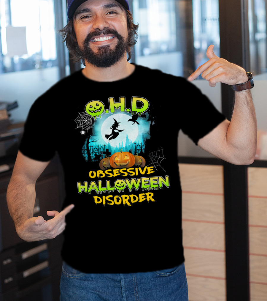 OHD Obsessive Halloween Disorder Witch Pumpkin Moon Spiders Webs T-Shirt