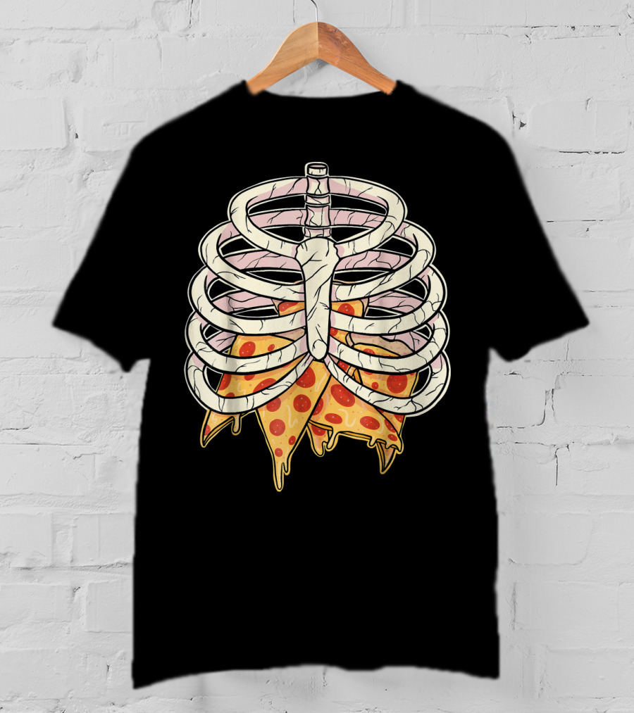 Skeleton Ribcage Pizza Slice Zombie Hall T-Shirt