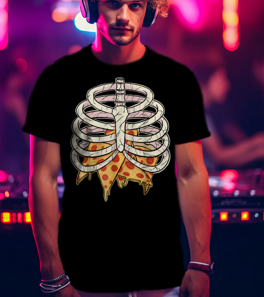 Skeleton Ribcage Pizza Slice Zombie Hall T-Shirt