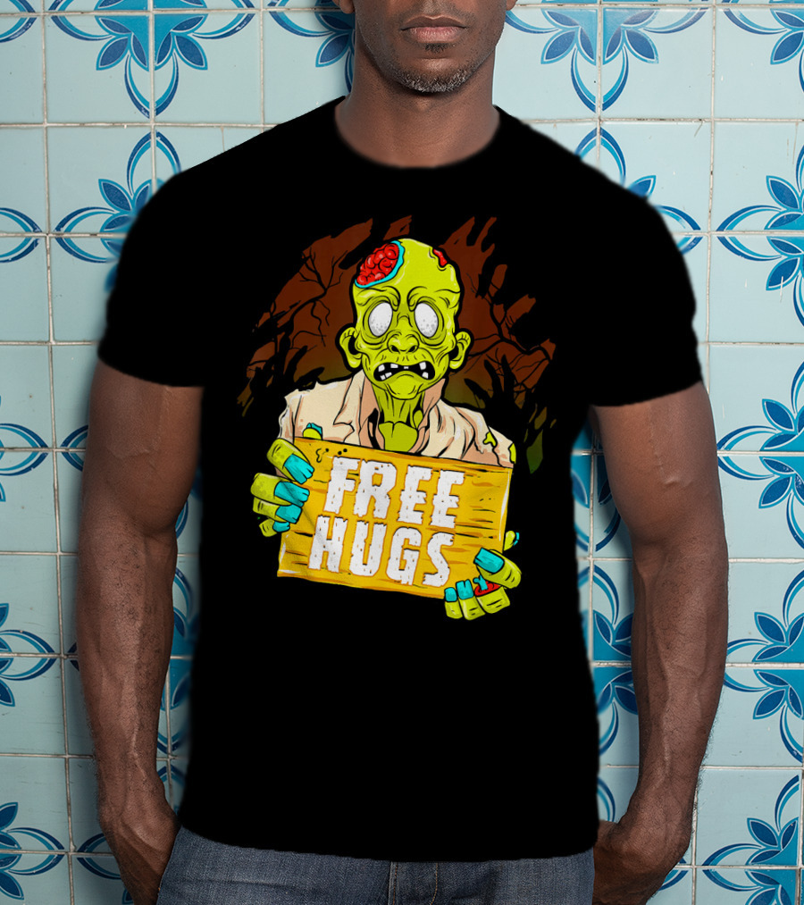 Free Hugs Creepy Zombie Funny Mens Halloween Horror T-Shirt