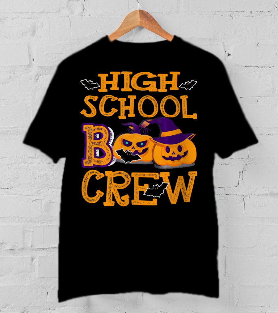 High School Boo Crew Halloween Pumpkins And Bats T-Shirt