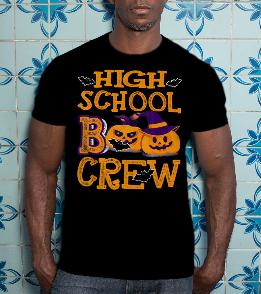 High School Boo Crew Halloween Pumpkins And Bats T-Shirt
