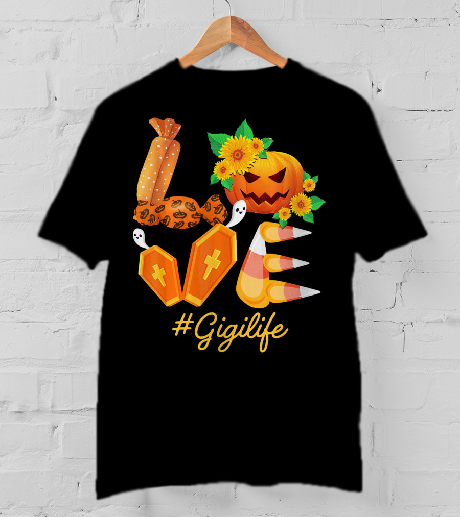 Love Gigi Life Halloween Pumpkin Sunflower Candy Corn Ghosts T-Shirt