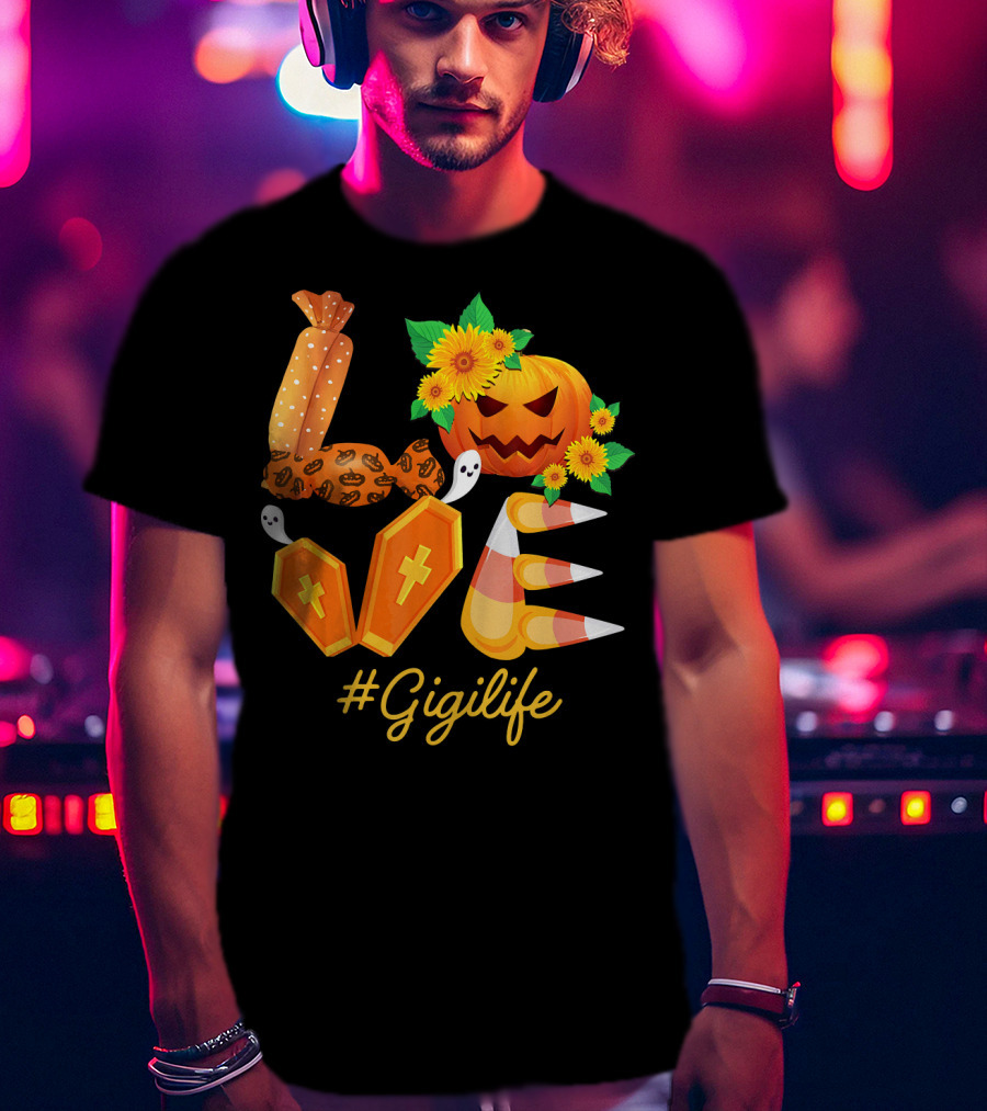 Love Gigi Life Halloween Pumpkin Sunflower Candy Corn Ghosts T-Shirt