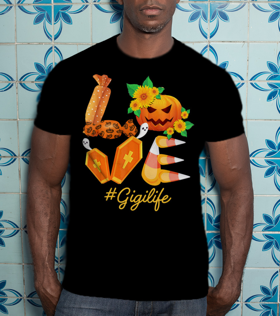 Love Gigi Life Halloween Pumpkin Sunflower Candy Corn Ghosts T-Shirt