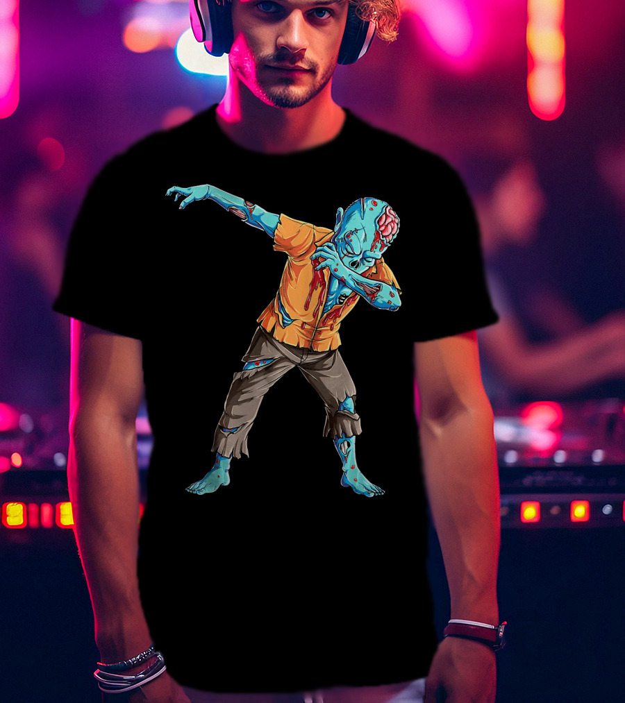 Dabbing Zombie With Orange Shirt And Blue Skin T-Shirt