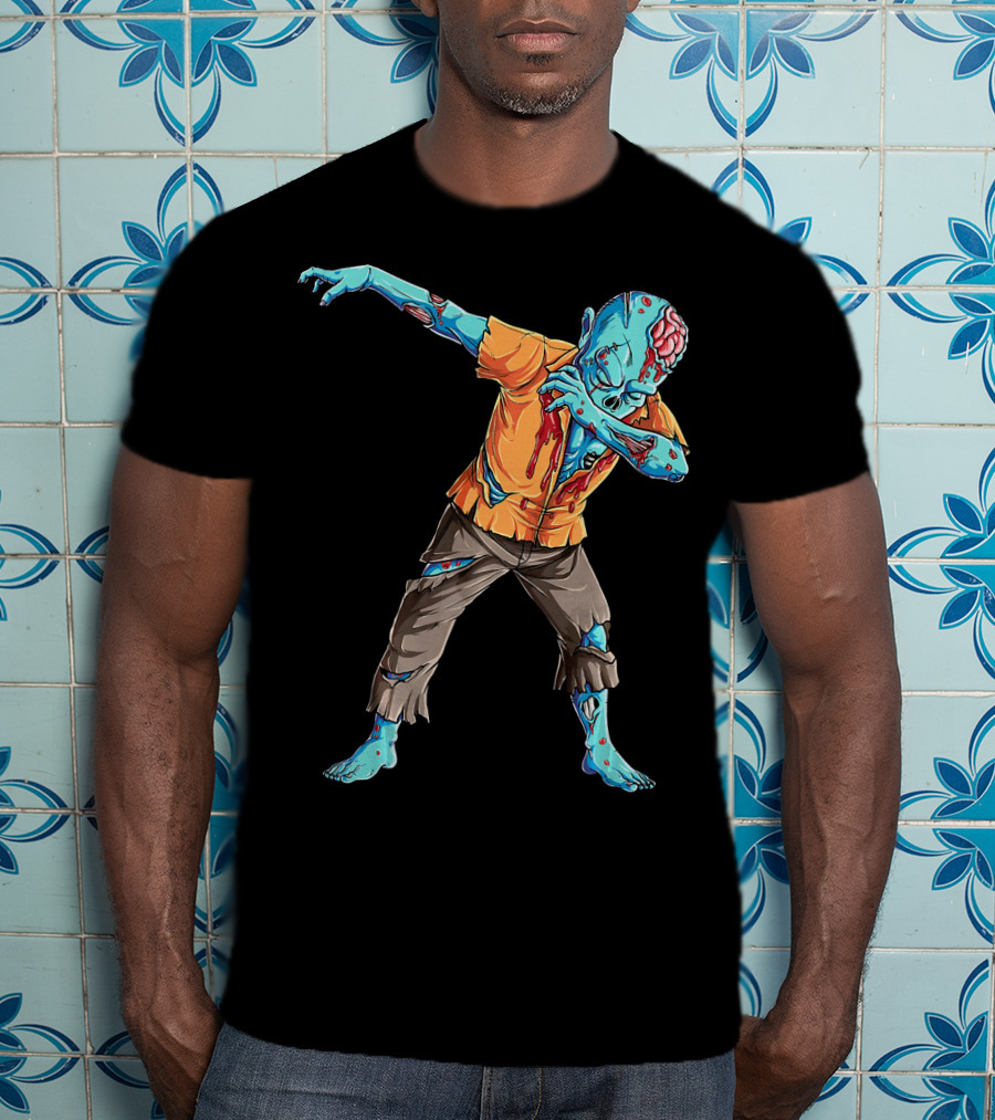 Dabbing Zombie With Orange Shirt And Blue Skin T-Shirt