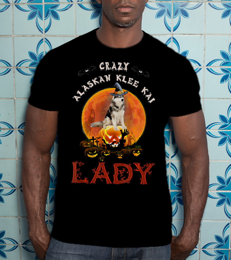 Crazy Alaskan Klee Kai Lady Halloween Moon Pumpkin Graveyard T-Shirt