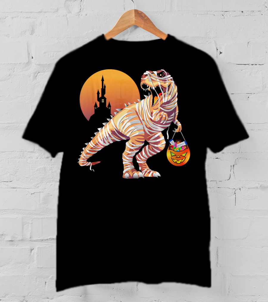 Mummy Rex Dinosaur Halloween Trick Or Treat Castle Shadows T-Shirt