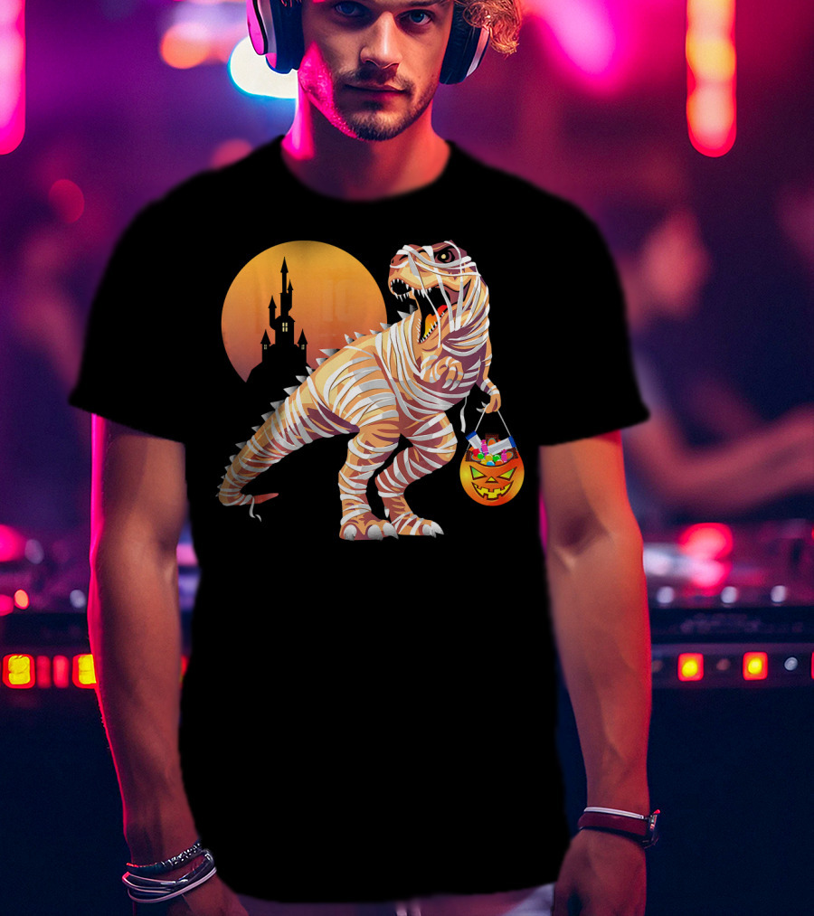 Mummy Rex Dinosaur Halloween Trick Or Treat Castle Shadows T-Shirt