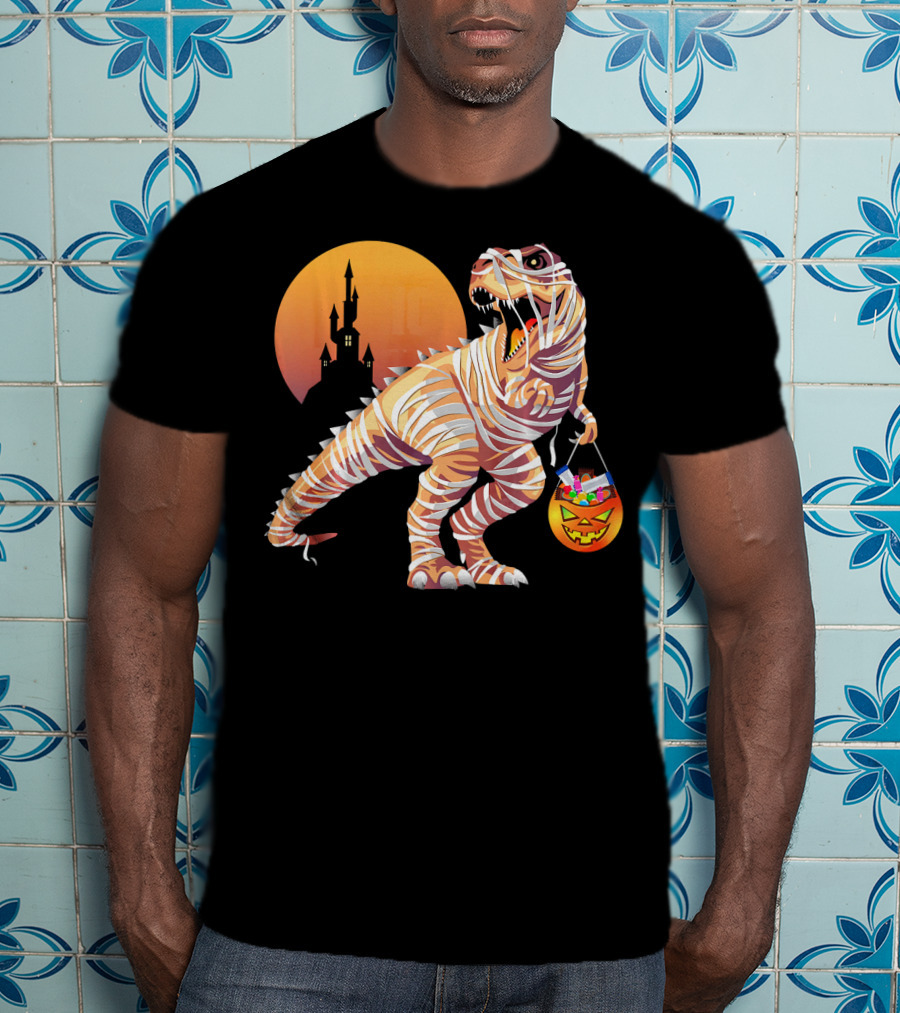 Mummy Rex Dinosaur Halloween Trick Or Treat Castle Shadows T-Shirt