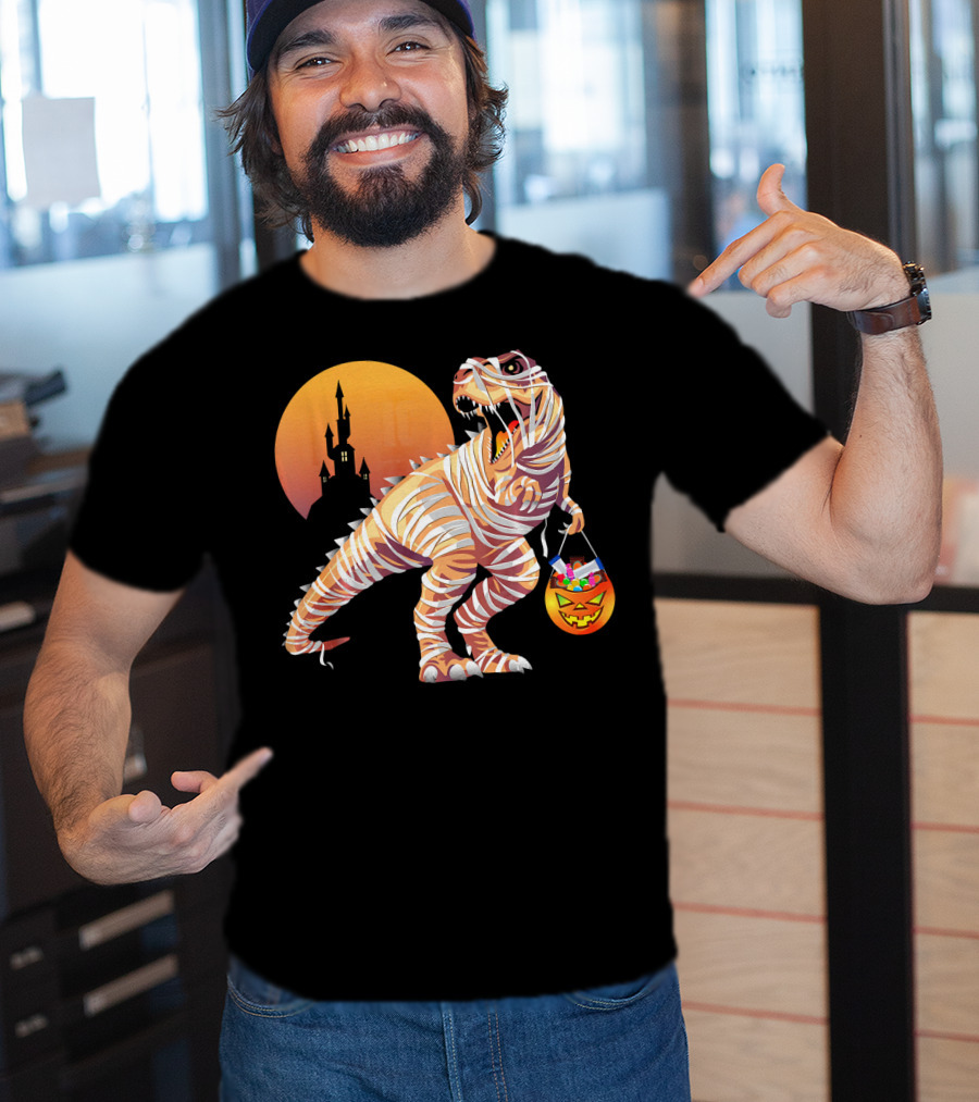 Mummy Rex Dinosaur Halloween Trick Or Treat Castle Shadows T-Shirt
