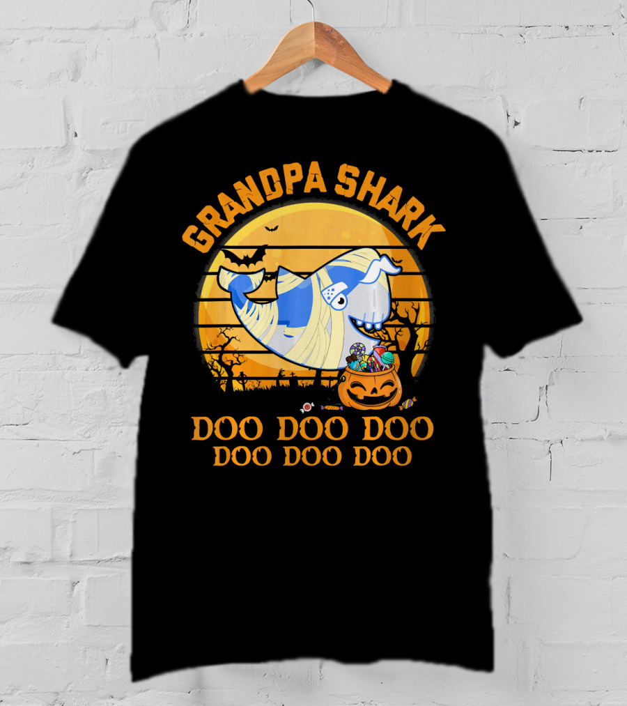 Grandpa Shark Doo Doo Doo Halloween Pumpkin Bat Mummy Candy T-Shirt